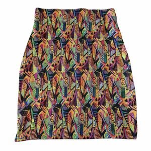 VTG 90s Express Tricot Aztec Knee Length Skirt Tapestry Art To Wear Maximalist L